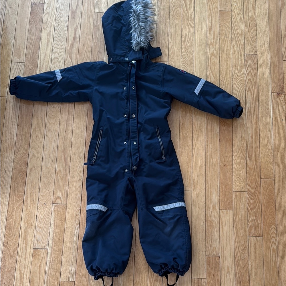 Kids Navy Snowsuit with Faux Fur Trim